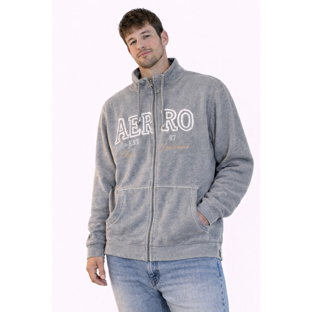 Aeropostale Full Zip Sweatshirt Mens XL Gray Mock Neck Fleece Logo Hoodie
